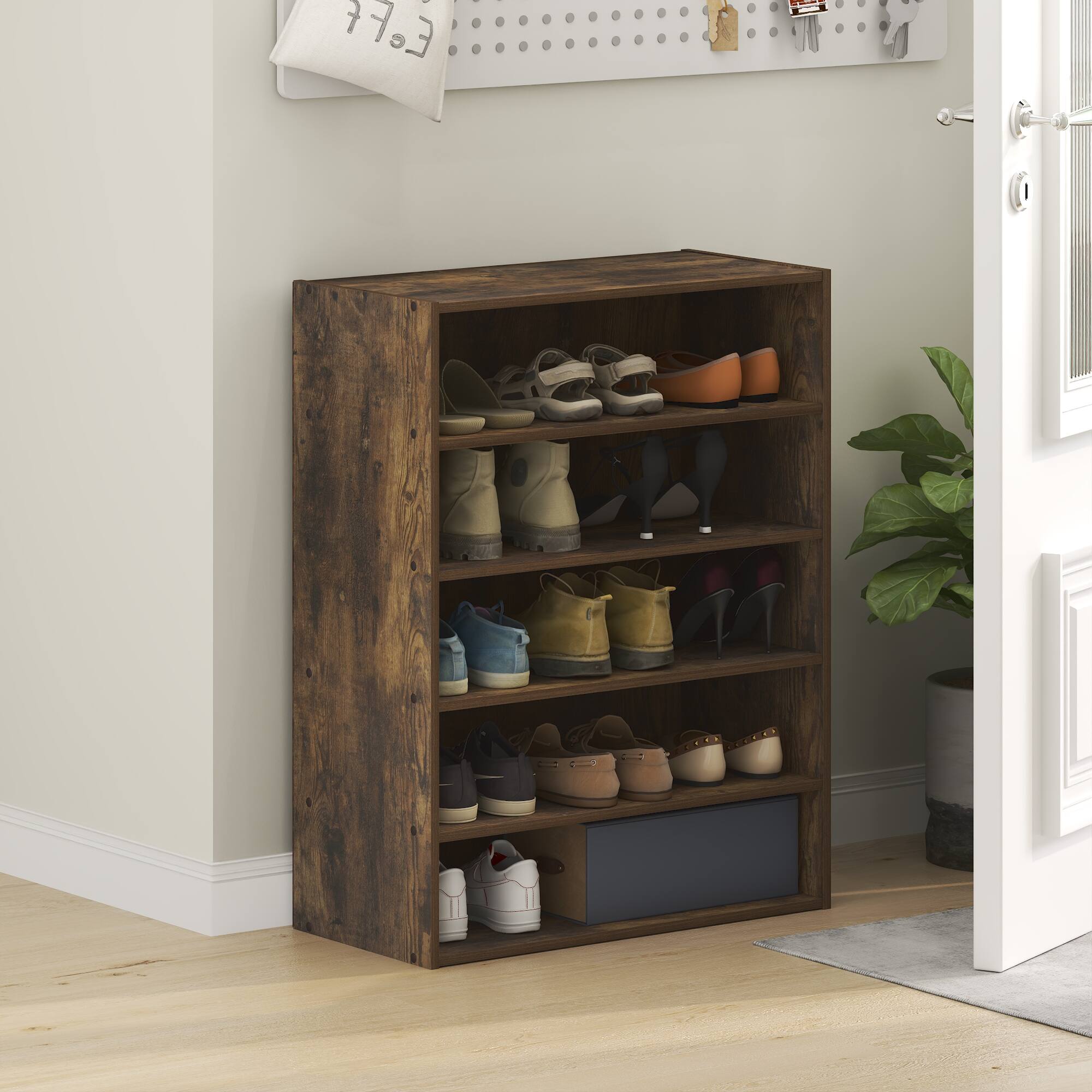 Alt View 1. Furinno - FANO 5-Tier Shoe Organizer, Shoe Rack, Stackable Shoe Storage, for Closet Entryway, Office, Garage - Amber Pine.