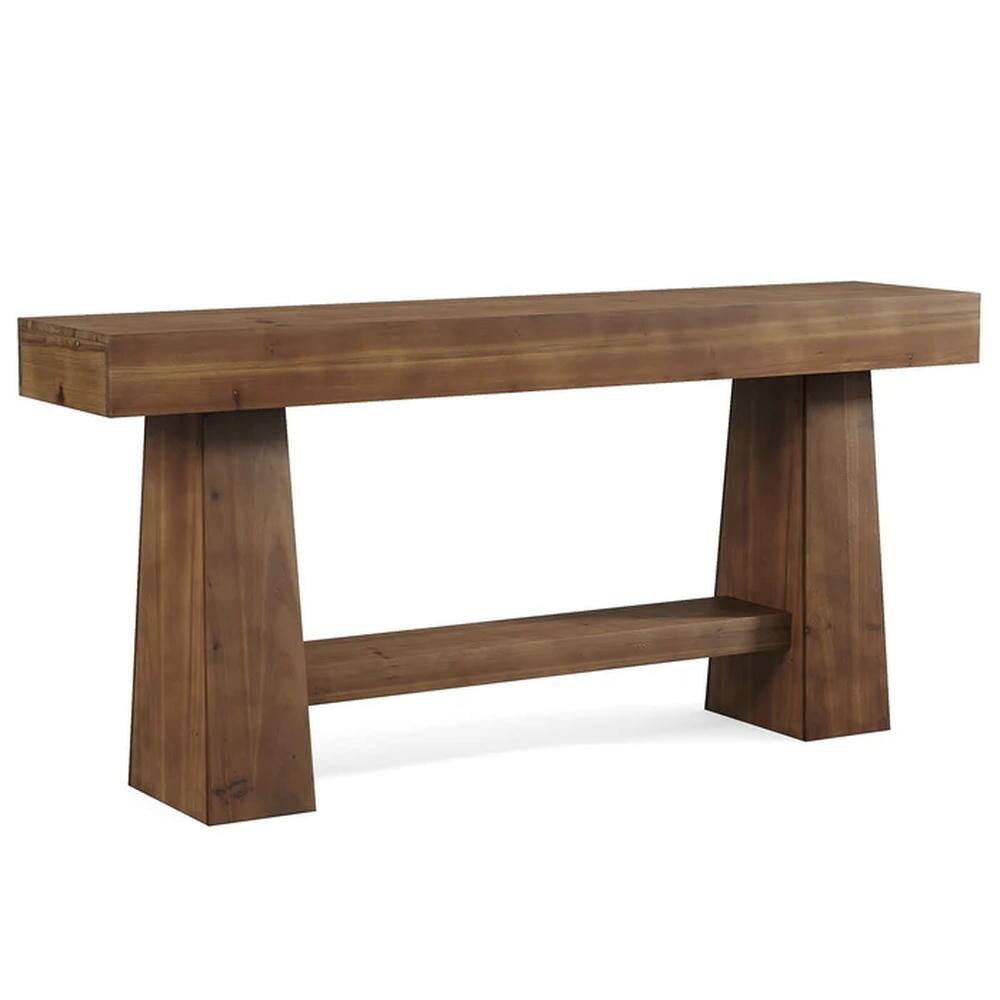 Front. Kadyn - 63-Inch Solid Wood Console Table with Storage, Long Sofa Table Behind Couch - Brown.
