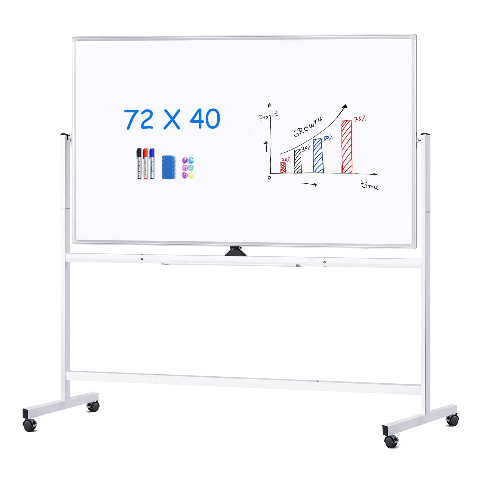 maxtek - Rolling Bulletin Boards 72x40 inches Double-Sided Whiteboards & Presentation Supplies Dry Erase Board Standing - White