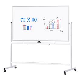 maxtek - Rolling Bulletin Boards 72x40 inches Double-Sided Whiteboards & Presentation Supplies Dry Erase Board Standing - White
