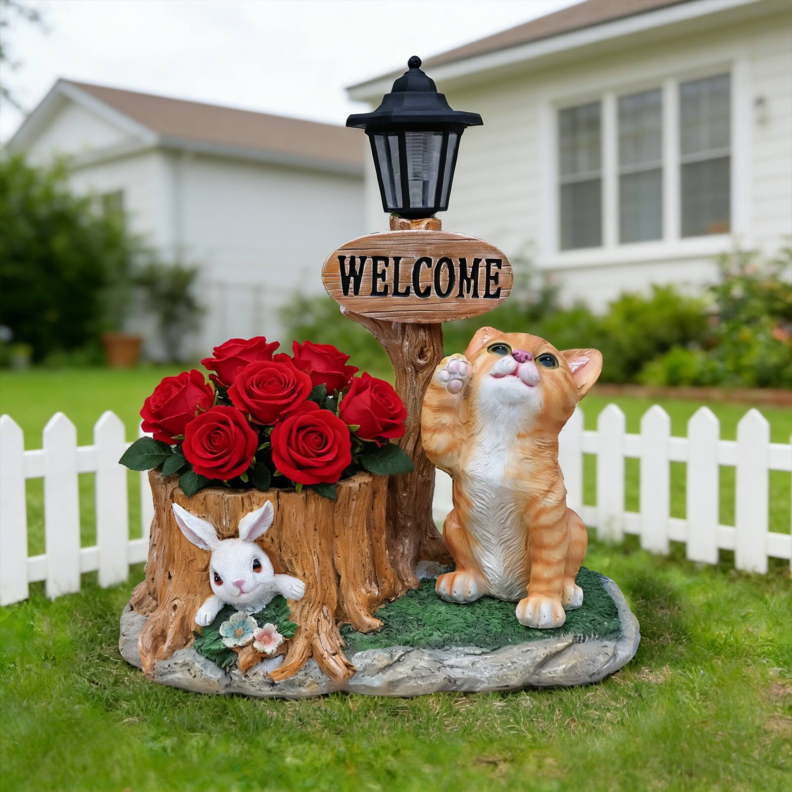Front. Anysun - Cute Cat Planter Statue – Garden Decor, Weather-Resistant Resin, Functional Flower Pot for Outdoor & Indoor Use - Brown.