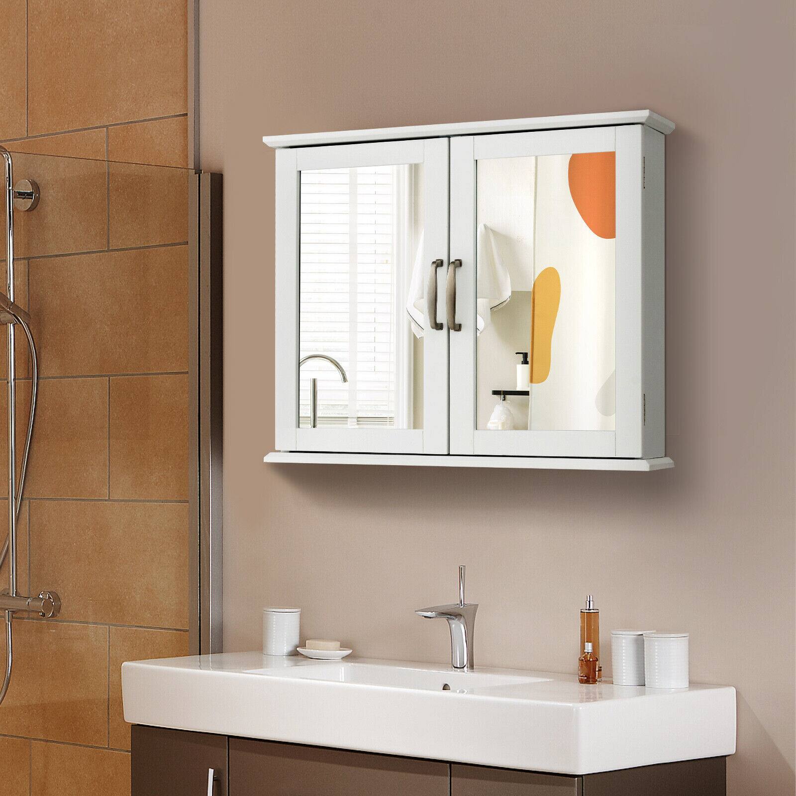 Alt View 1. Gymax - Gymax Bathroom Medicine Cabinet 2-Tier Wall-Mounted Mirror Storage Cabinet W/Handles - White.
