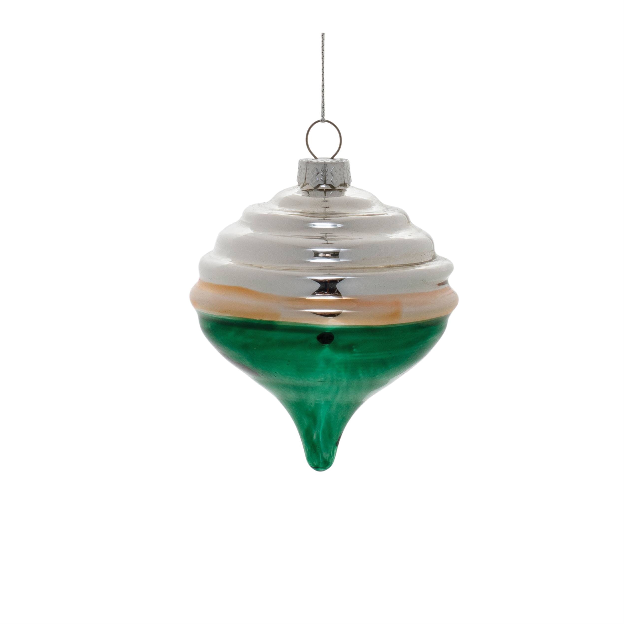 Alt View 2. BreeBe - Two-Tone Tiered Glass Ornament (Set of 12) - Green, Silver.