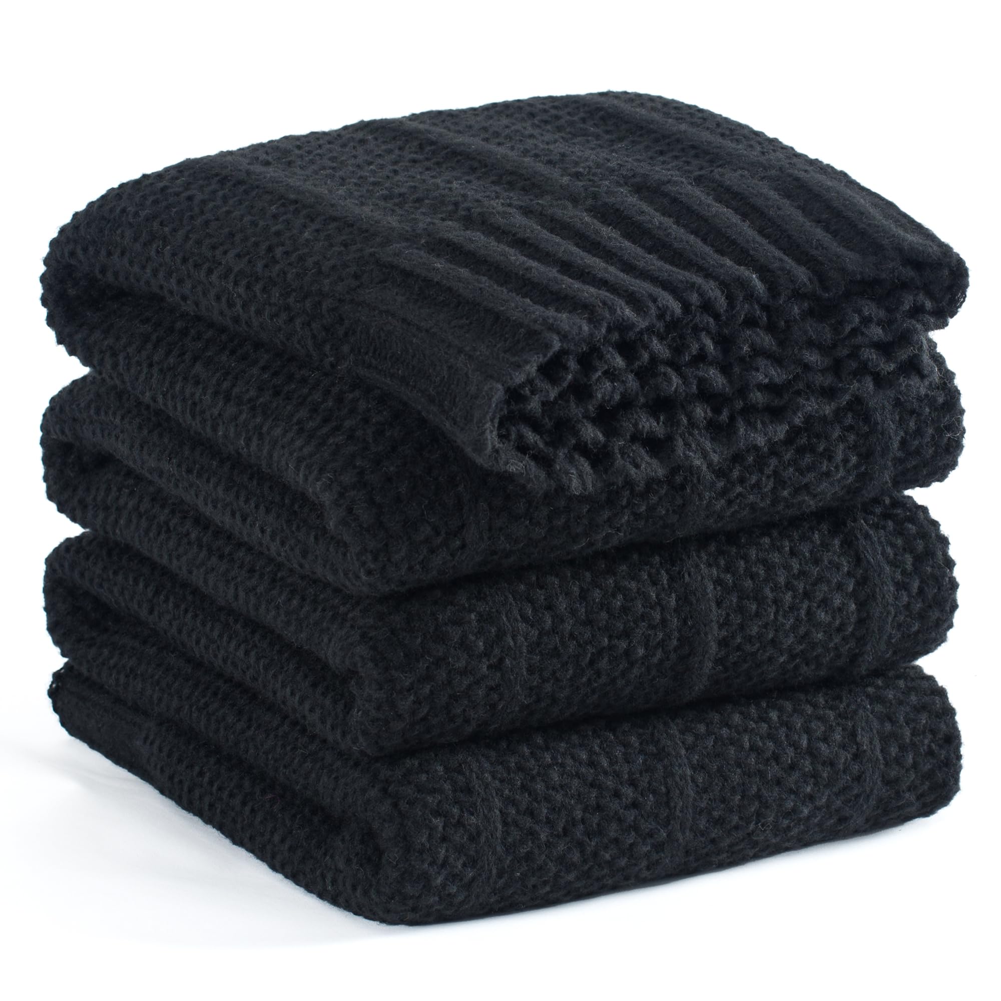 Alt View 1. Dapper Styles - Knit Throw Blanket For Couch 60 X 80 Soft Cozy Stripe Pattern Cable Knitted Throws Fall Fluffy Textured Solid - Dark Purple-50" X 60".