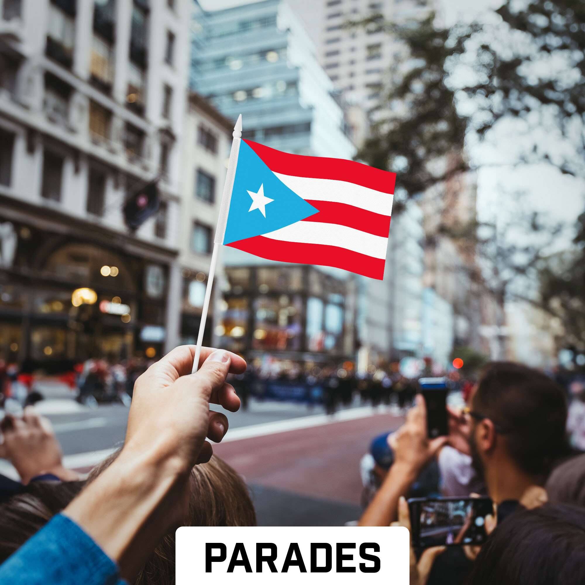 Back. G128 - Handheld Puerto Rico Light Blue Stick Flags 4x6 Inch Printed 150D Polyester 30 Pack - Light Blue.