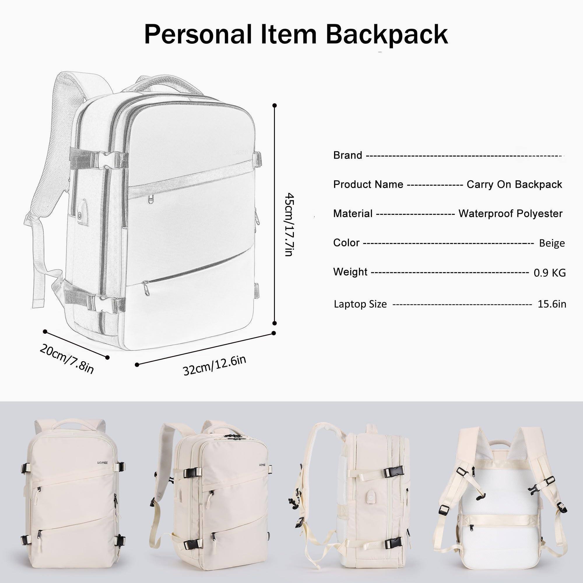 Alt View 6. Stamp n Camp - Travel Backpack 18x14x8 Spirit Airlines Personal Item Bag  Carry On Luggage Underseat Flight Approved Weekender Fits 15 - Beige-X-Large.