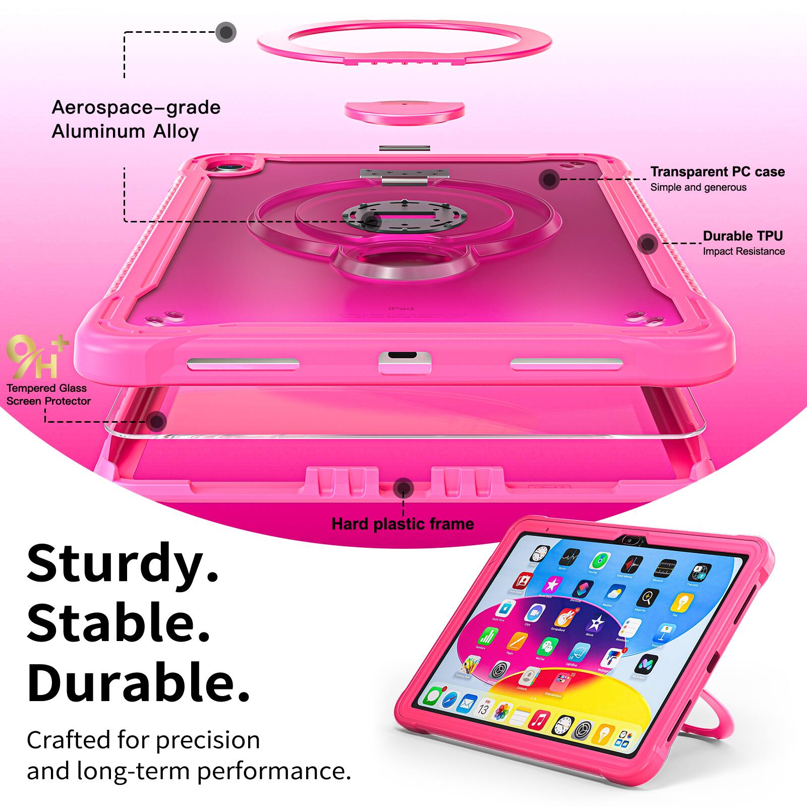 Aerospace-grade Aluminum Alloy Transparent PC case Simple and generous Durable TPU Impact Resistance | O + H Tempered Glass Screen Protector Hard plastic frame Sturdy. Stable. Durable. - 13 Crafted for precision and long-term performance.