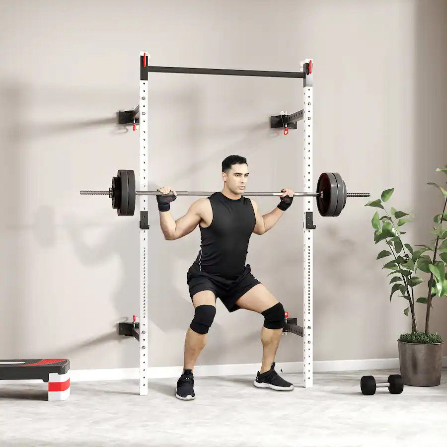 Soozier Folding Squat Rack with Adjustable Pull Up Bar, 1000 Pounds ...