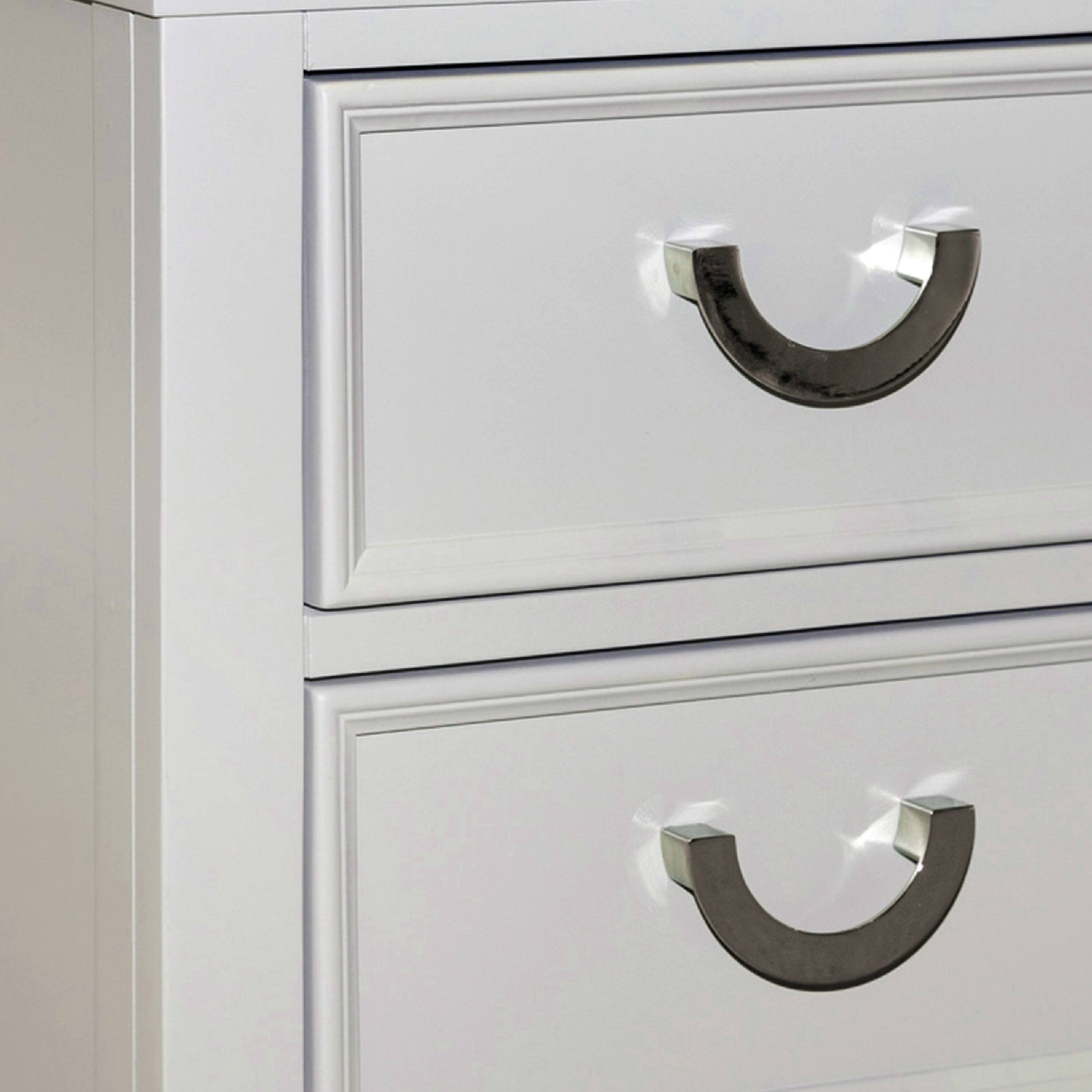 Alt View 1. Manhattan Lane - Roly Nightstand with 2 Drawers, Molded Details,Solid Wood - Light Gray, Chrome.