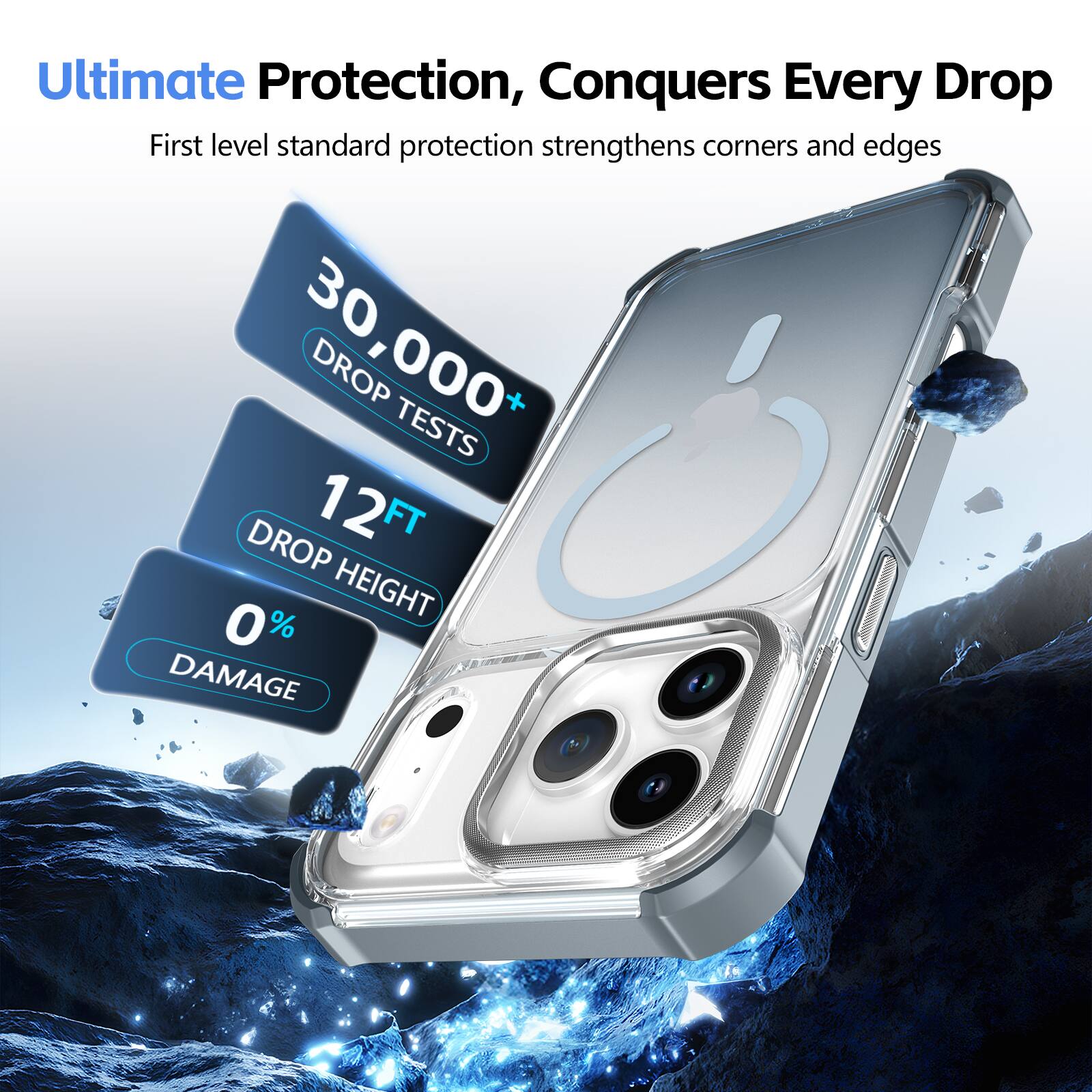 Ultimate Protection, Conquers Every Drop

First level standard protection strengthens corners and edges

30,000+ DROP TESTS
12FT DROP HEIGHT
0% DAMAGE