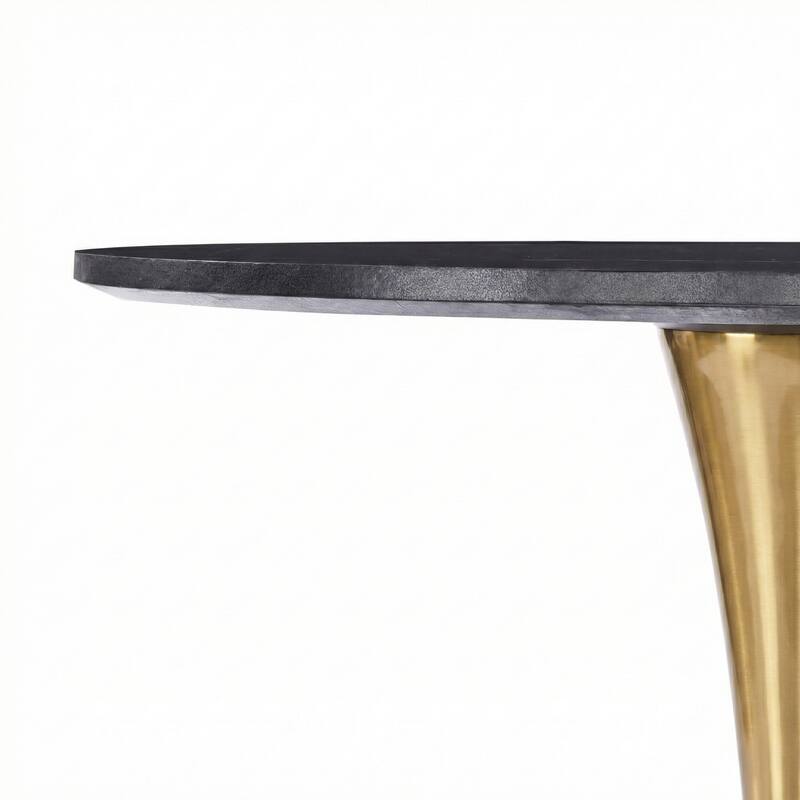 Alt View 4. LeisureMod - Bristol 40" Round Modern Dining Table, Sintered Stone/MDF Top - Minimalist Pedestal Base with Floor Protection - MDF - Marbled Black.