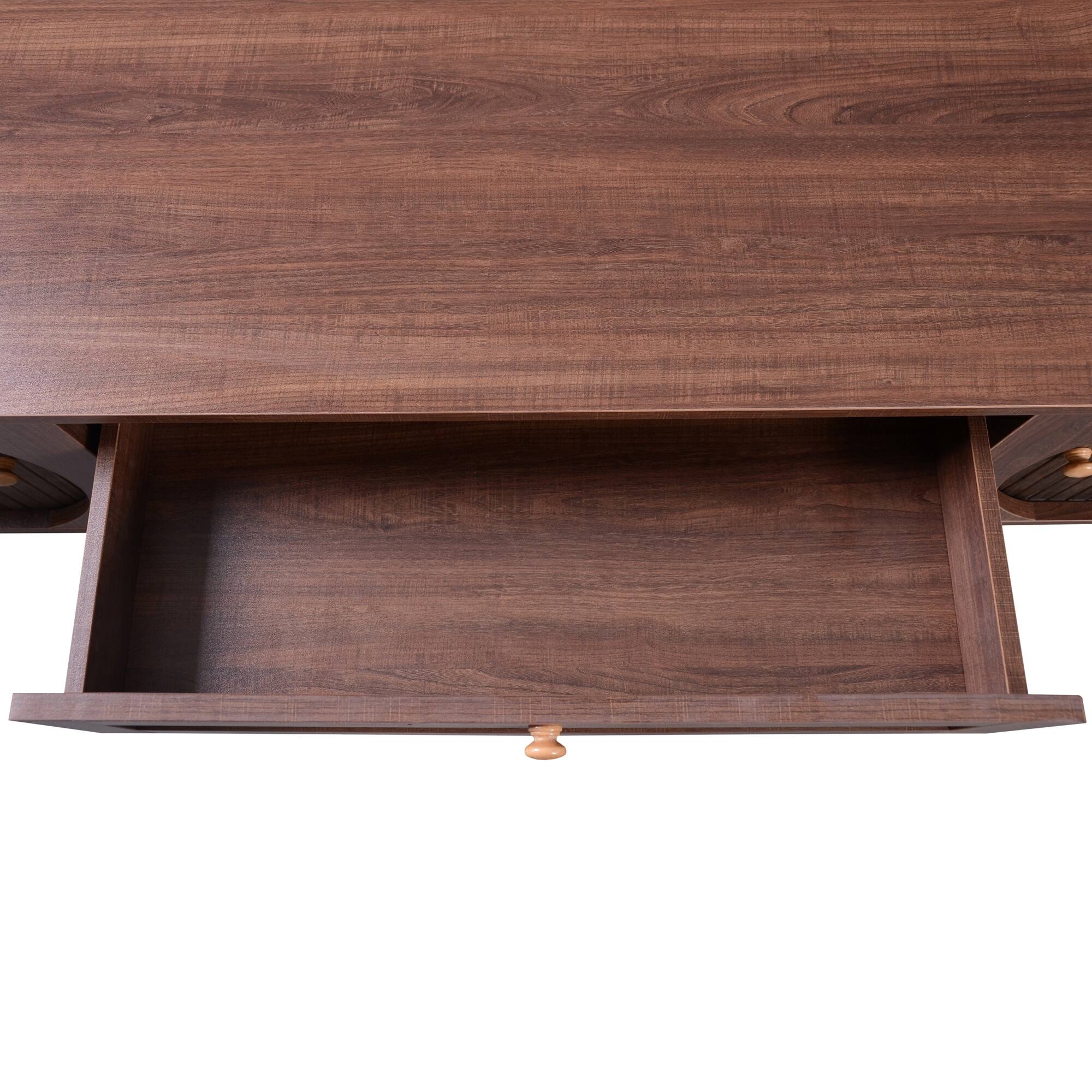 Alt View 5. Spaco - Spaco Rattan TV Stand for 75 Inch TVs, Modern Farmhouse Console with Solid Wood Legs, for Living Room, Home Theater - Natural Wood+Brown.