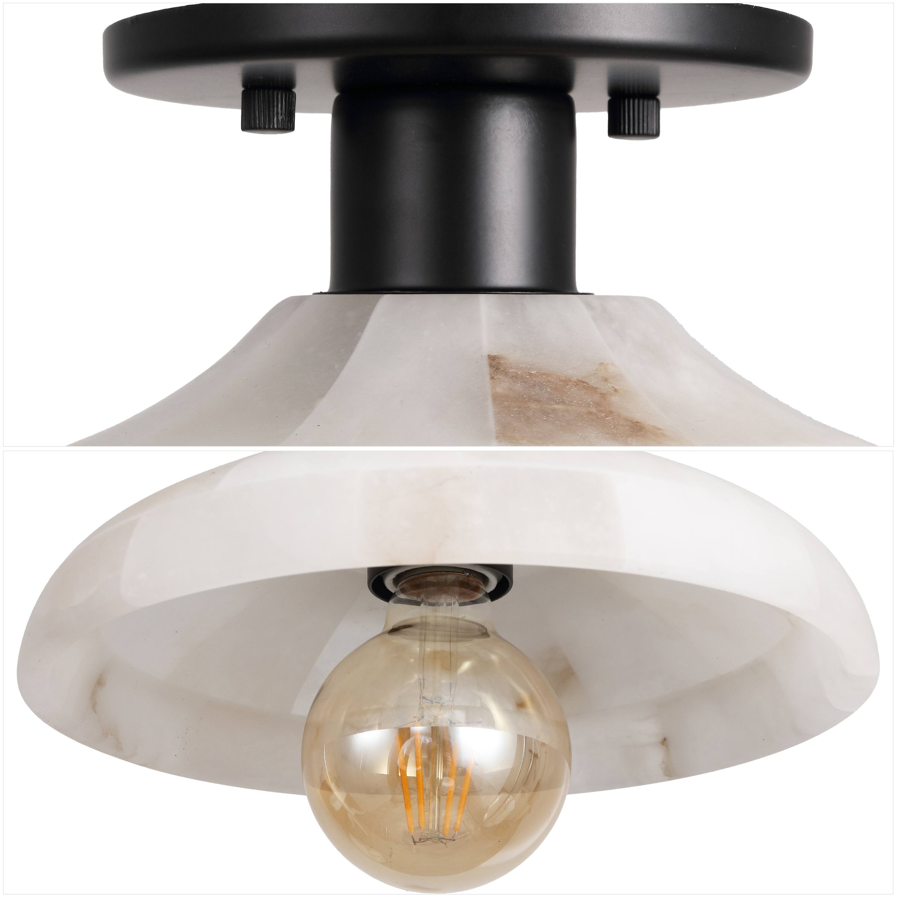 Alt View 4. Jonathan Y - Amara 10" 1-Light Mid-Century Classic Alabaster/Iron LED Semi Flush Mount, White/Black - Black/White.