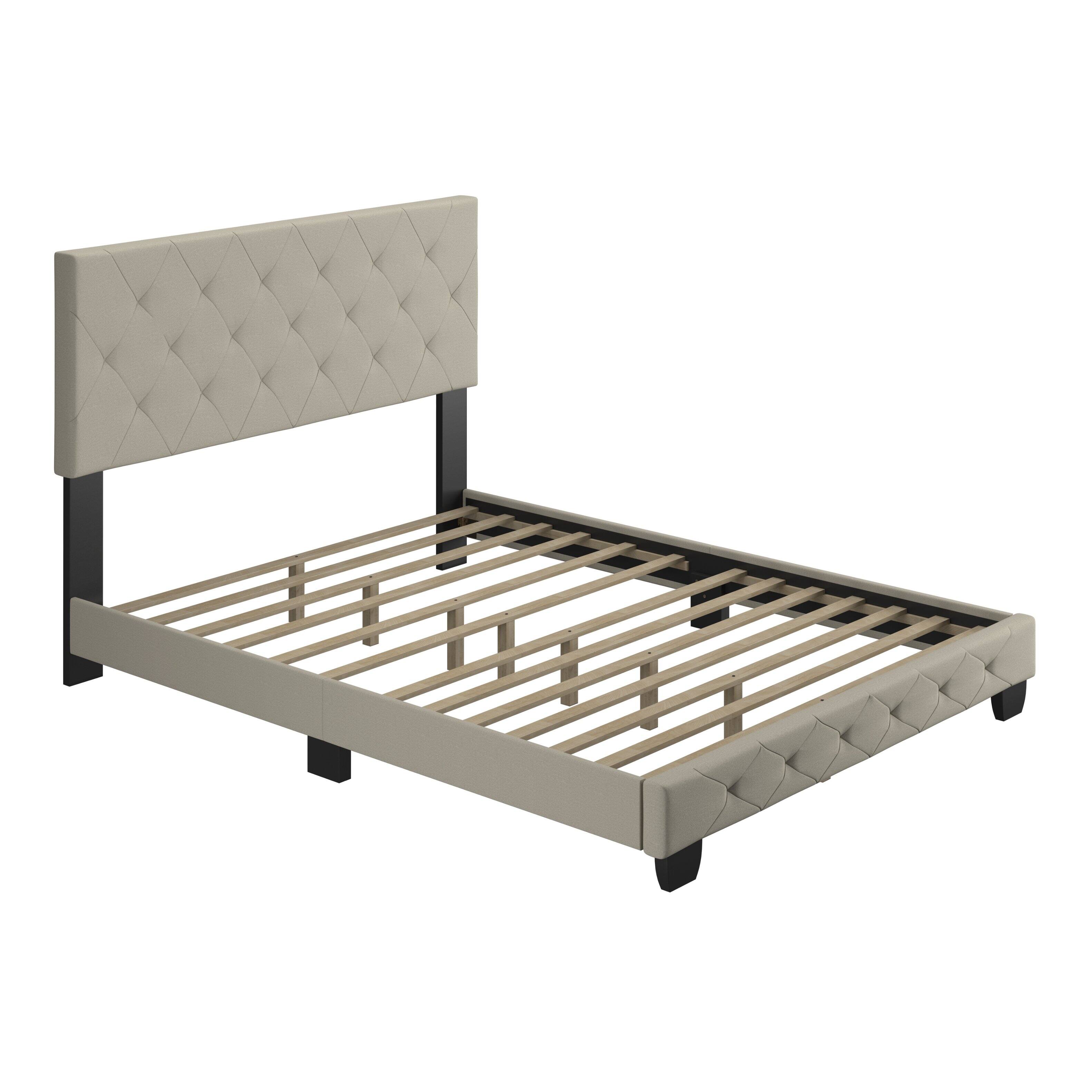 Alt View 1. Boyd Sleep - Chloe Upholstered Platform Bed Frame, 14 Slat Wood Support System, Queen - Beige.