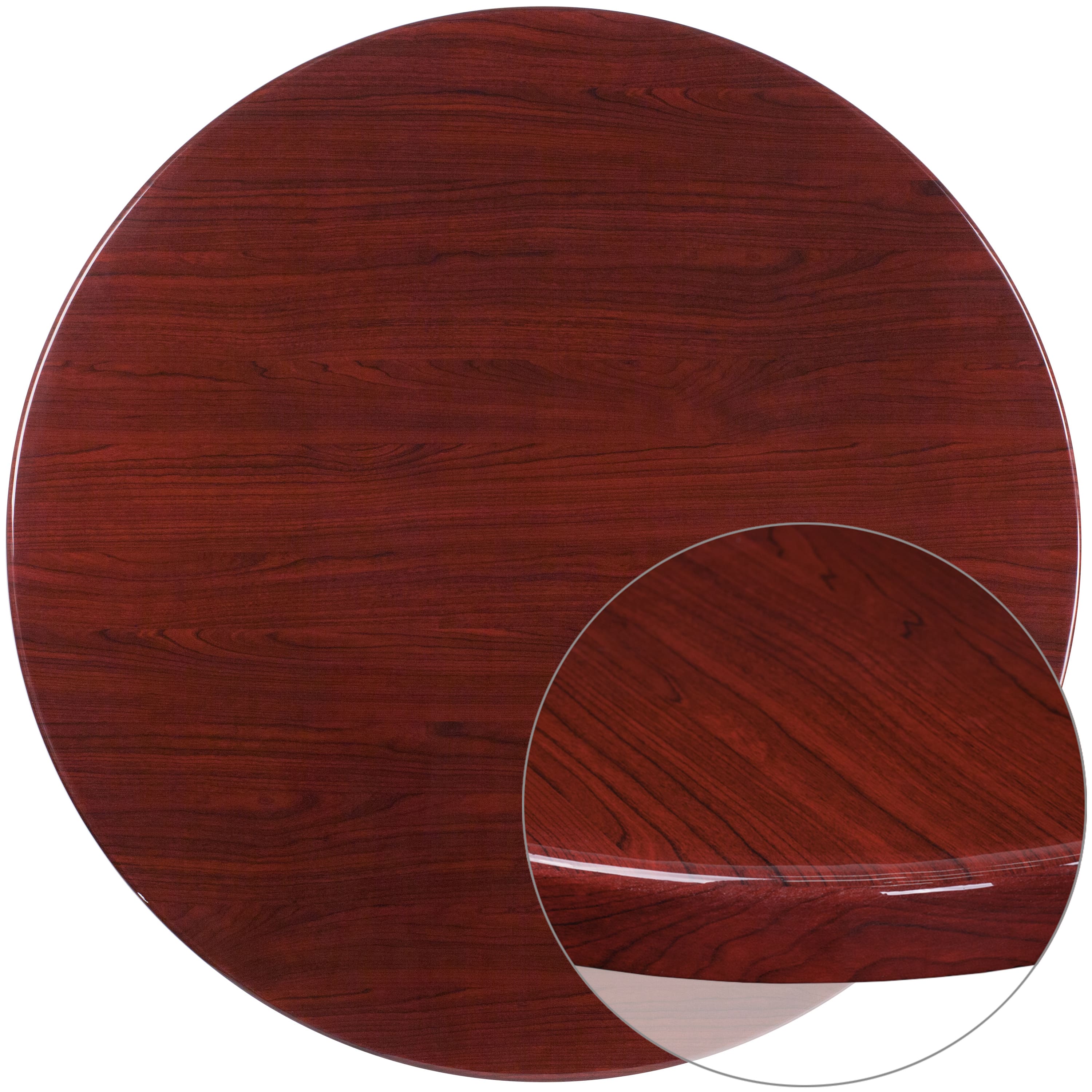 Emma + Oliver - 48" Round High-Gloss Resin Table Top with 2" Thick Drop-Lip - Mahogany