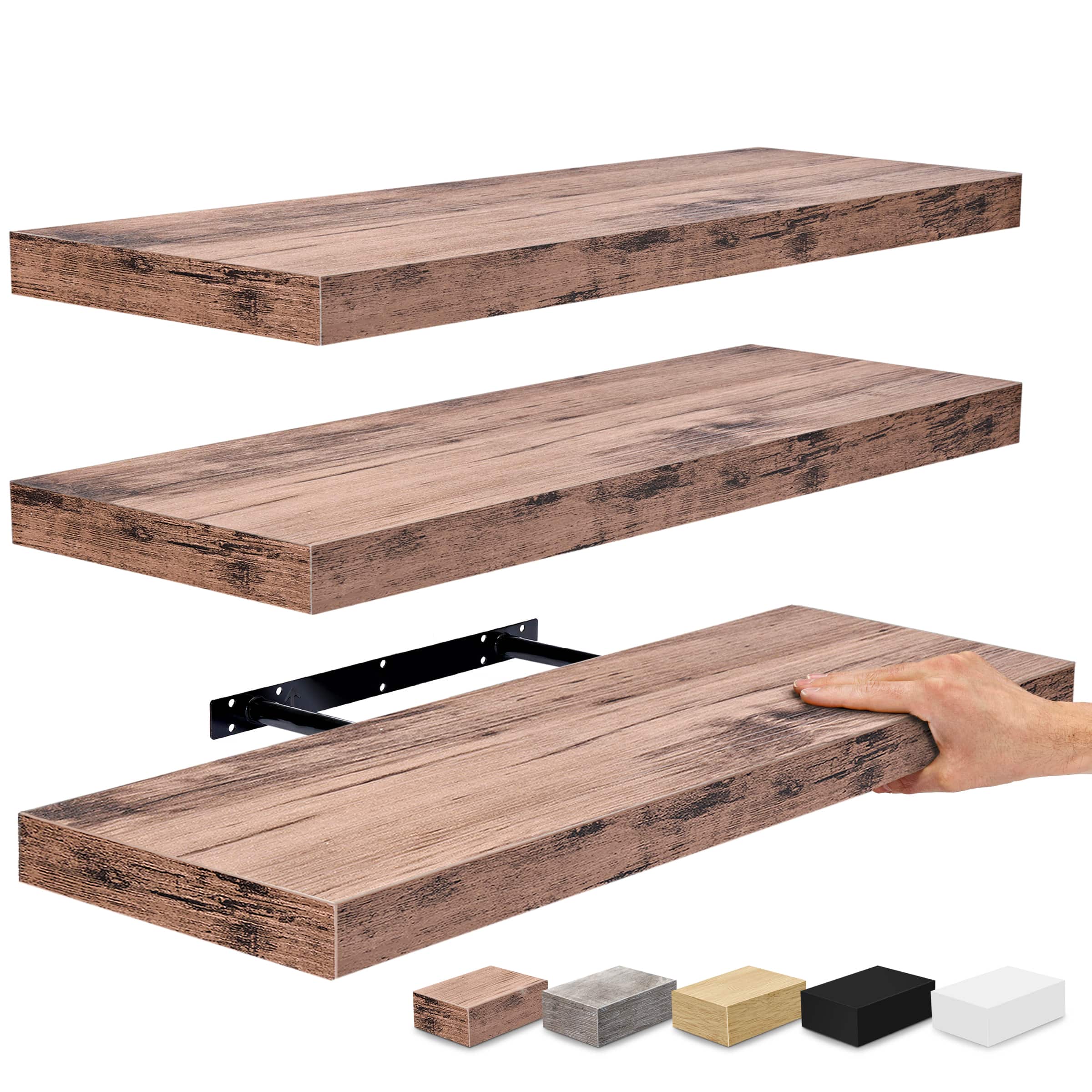 Set of 3 (24"x9") Sorbus Floating Shelves with Invisible Brackets - for Bedroom, Kitchen Decor, Bathroom Shelves - Mahogany