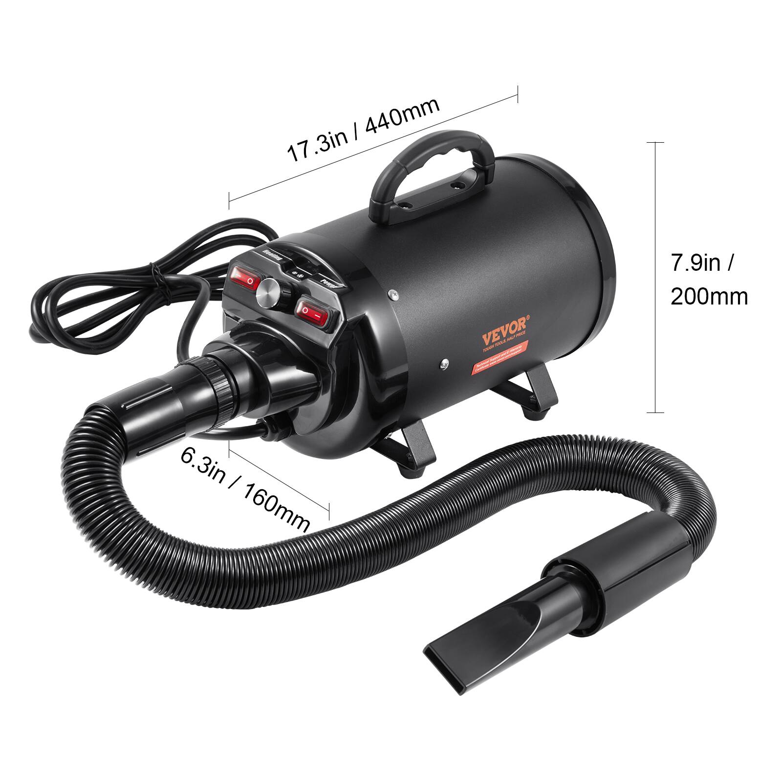 I 440mm 17.3in  
Setting 0  
0  
POWER  
VEVOR' AVON POLY  
7.9in / 200mm  
6.3in / 160mm