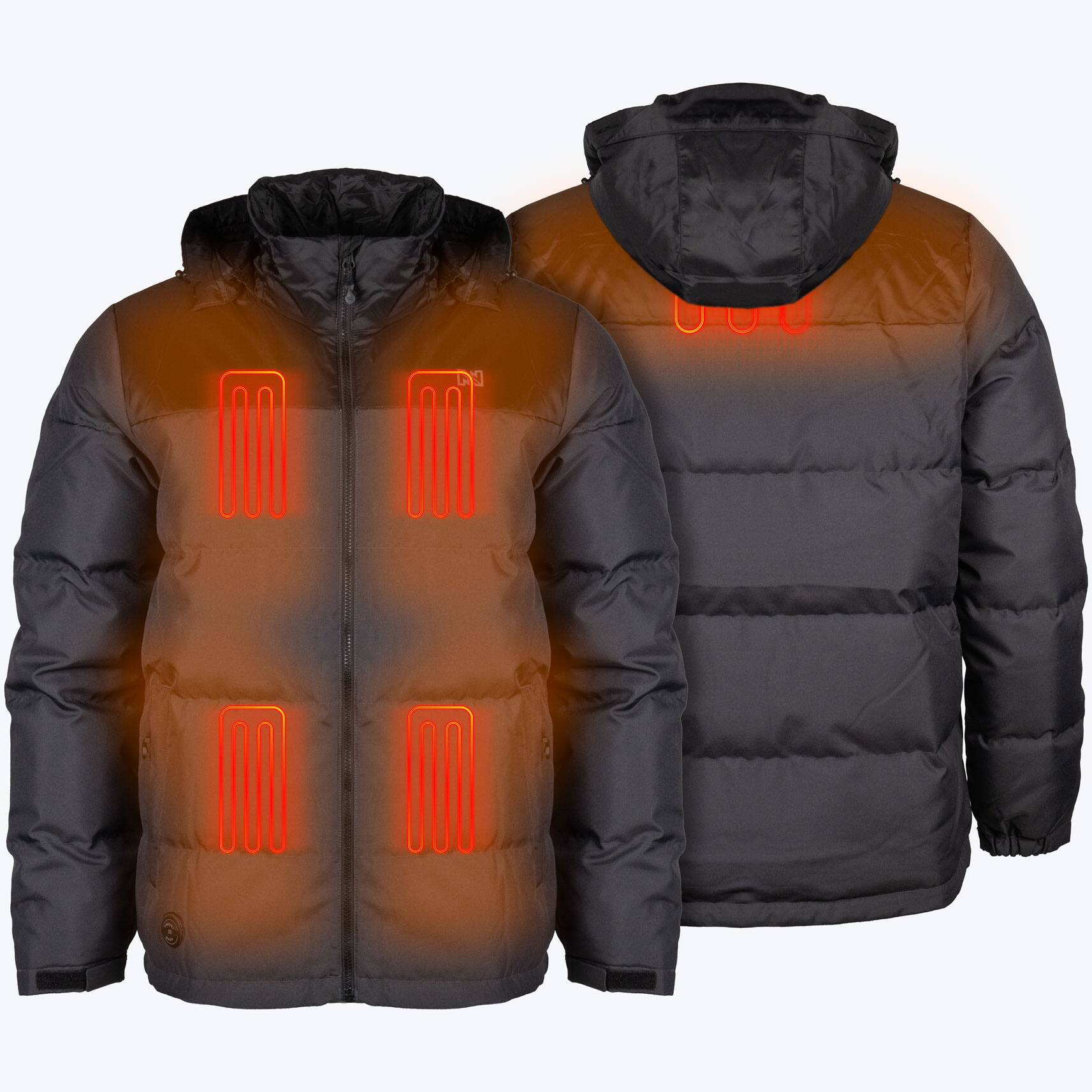 Angle. Mobile Warming - Men's Summit Down Heated Jacket - Grey and Black.