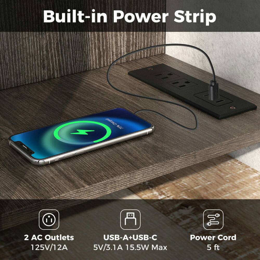 Built-in Power Strip

- 2 AC Outlets
  - 125V/12A

- USB-A + USB-C
  - 5V/3.1A 15.5W Max

- Power Cord
  - 5 ft
