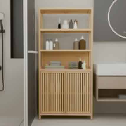 Front. Kadyn - 38-Inch tall double-door high-capacity multi-scene use storage rack - Brown.