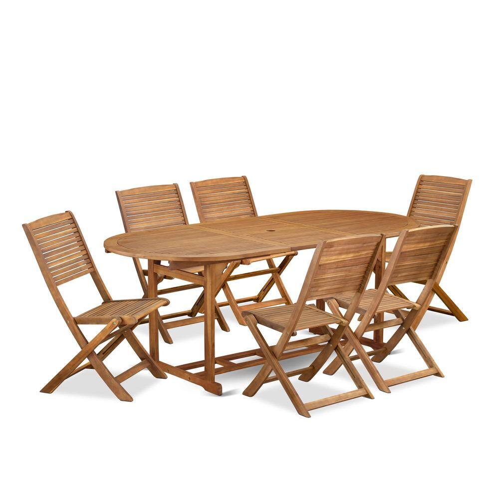 Front. East West Furniture - 7 Piece Outdoor Patio Dining Sets - Brown.