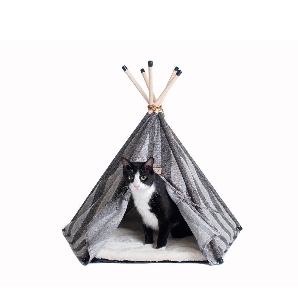 Alt View 5. Armarkat - Cat Bed Teepee Style With Striped Pattern - Gray.