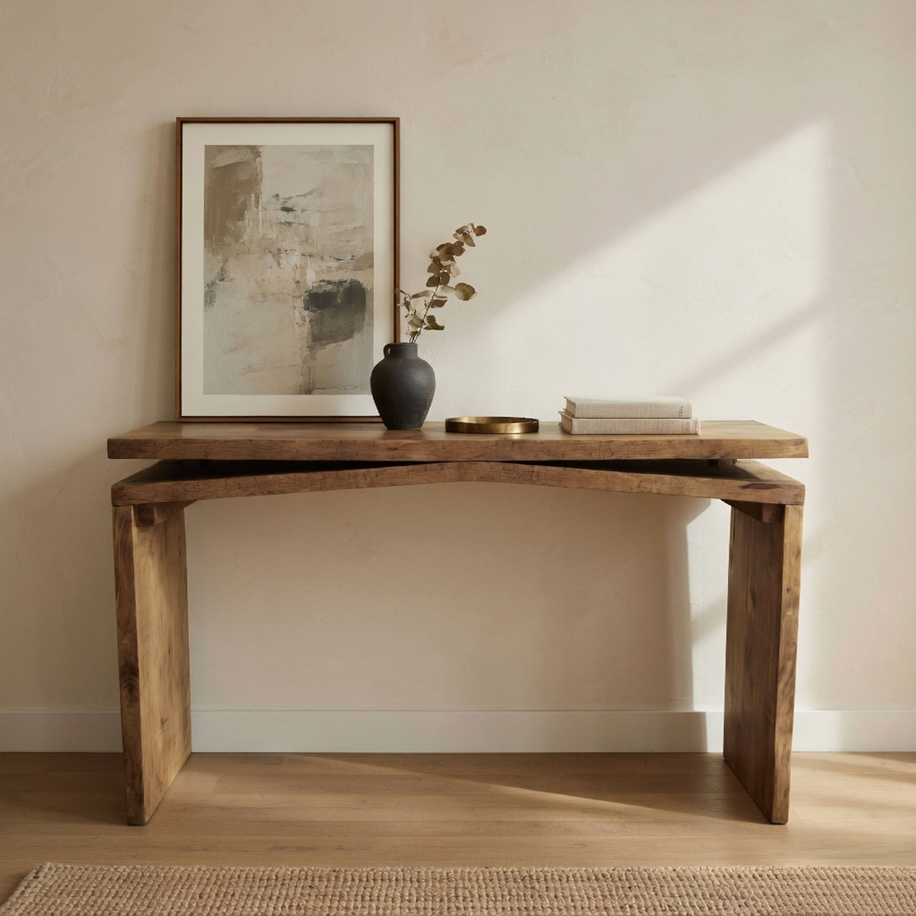 Alt View 5. Manhattan Lane - Keri Console Table, 60 inch Solid Mango Wood Slab Top, Handcrafted Rustic Natural Brown, Organic Design - Natural Brown.