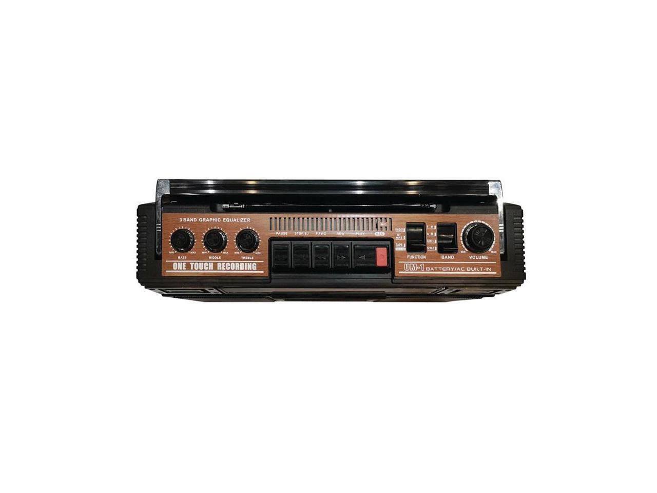 3 BAND GRAPHIC EQUALIZER  
PUSS STOPS  
R CELD  
ma D anSS  
-OLE TREBLE  
ONE TOUCH RECORDING FUNCTION  
BAND VOLUME  
UM-1  
BATTERY/AC BUILT-IN