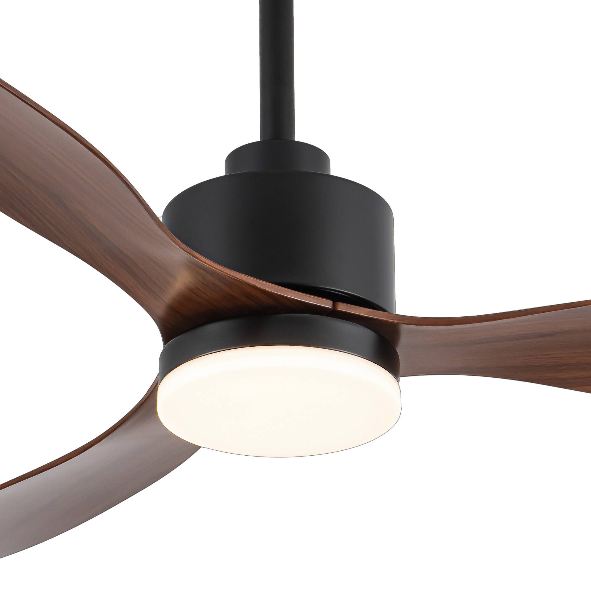 Alt View 9. Breezary - 52" Indoor Ceiling Fan, 3 ABS Blades, 6-Speed DC Motor, Remote Control, Memory/Timer, 3-Color LED Light, 5"/10" Downrods - Matte Black and Dark Wood Grain.