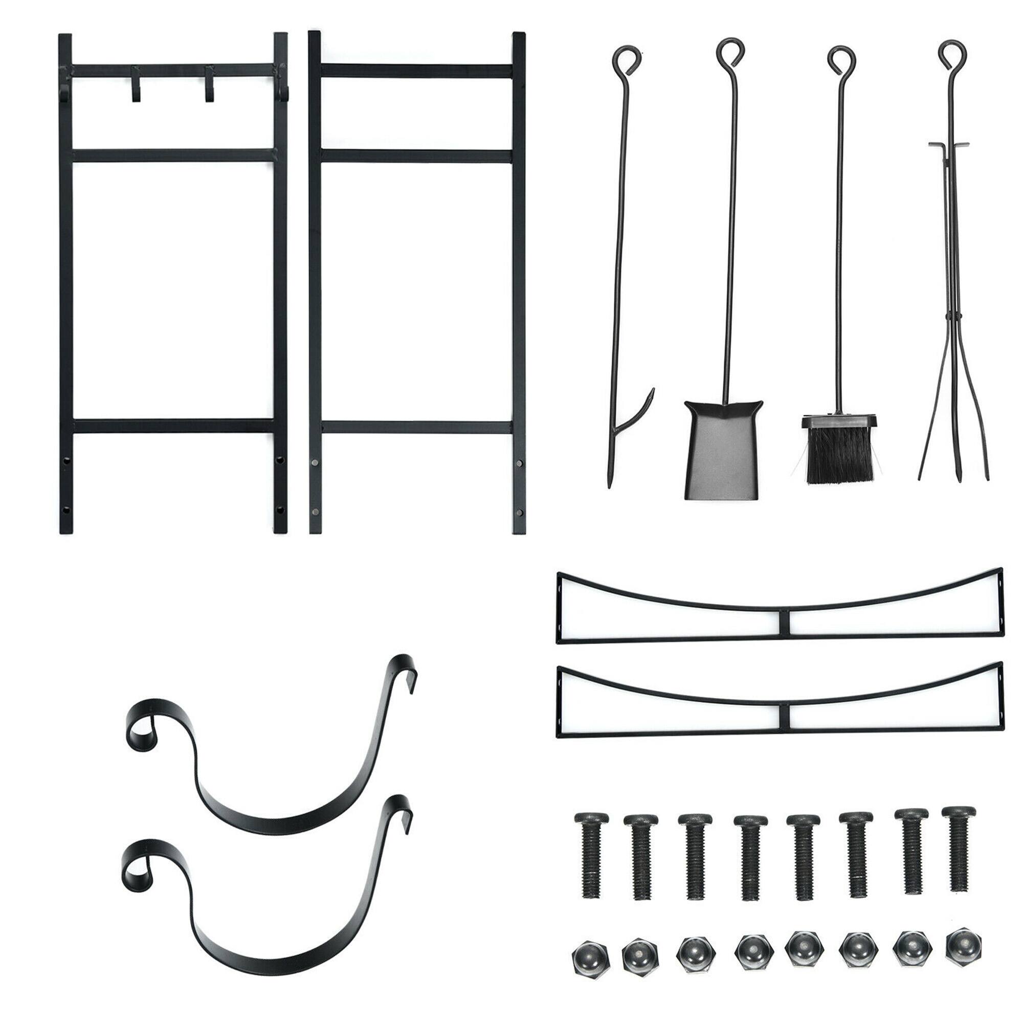 Alt View 9. Gymax - Gymax 30'' Firewood Rack W/4 Tool Set Kindling Holders for Indoor & Outdoor - Black.
