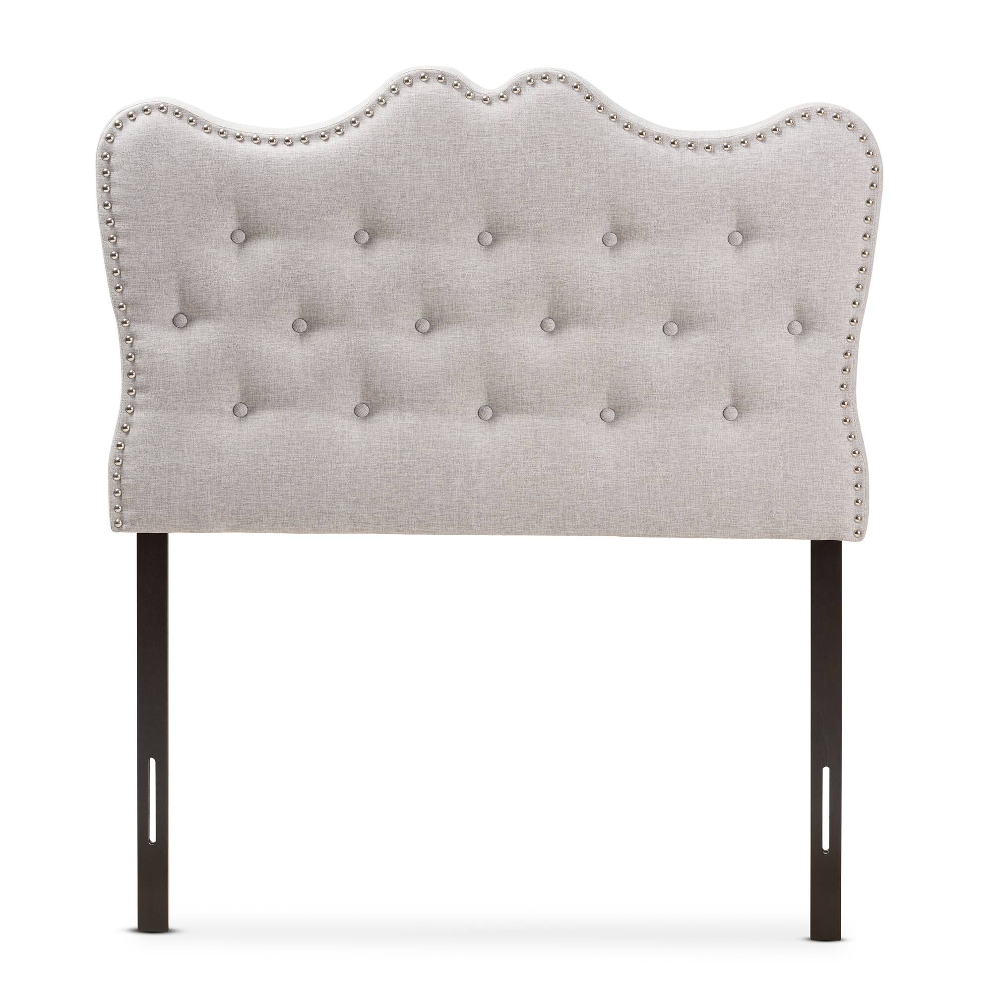Angle. Baxton Studio - Emma Modern and Contemporary Fabric Twin Size Headboard - Greyish Beige.