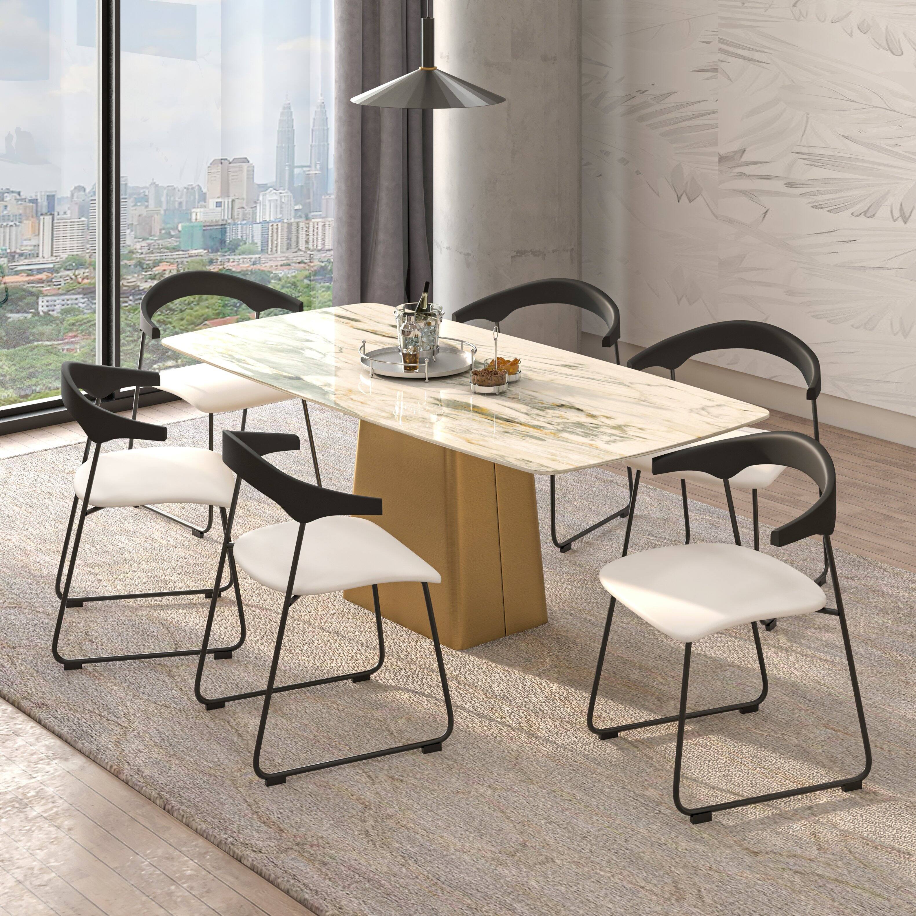 Left. LeisureMod - Lyra 2-PCS Modern Fabric & Beech Wood Dining Chair with Iron Legs - Black/White.