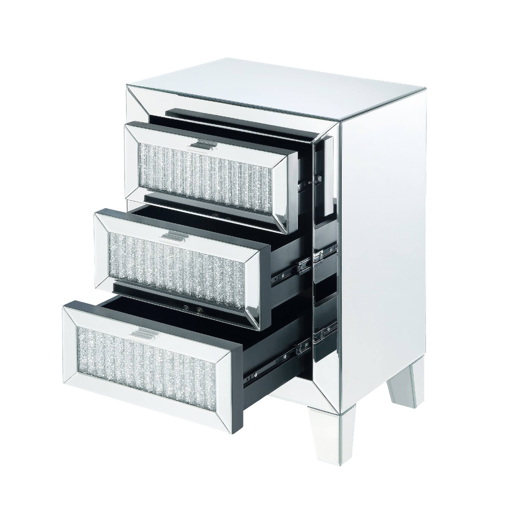 Alt View 2. Manhattan Lane - Contemporary Style Wooden Mirrored Night Table with 3 Drawers - Silver.