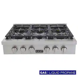 Kucht - Professional 36 in. Propane Gas Range Top with Sealed Burners in Stainless Steel with Classic Silver Knobs - Classic Silver