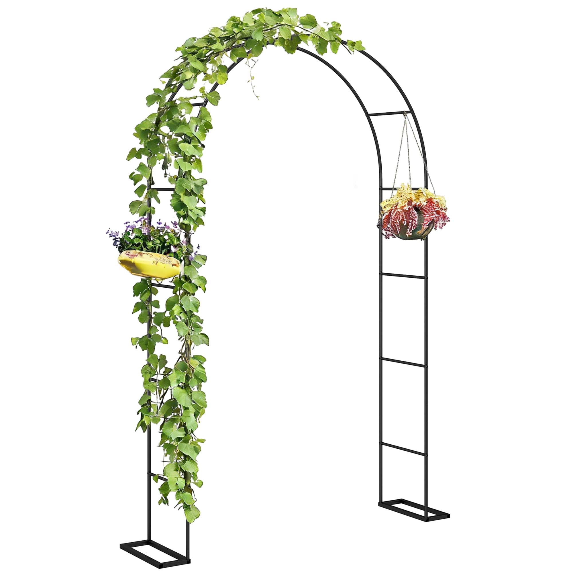 Outsunny - ft Steel Garden Arch, Garden Arbor Trellis with Large Base for Climbing Plants - Black
