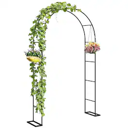 Outsunny - ft Steel Garden Arch, Garden Arbor Trellis with Large Base for Climbing Plants - Black