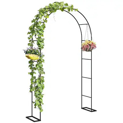 Front. Outsunny - ft Steel Garden Arch, Garden Arbor Trellis with Large Base for Climbing Plants - Black.
