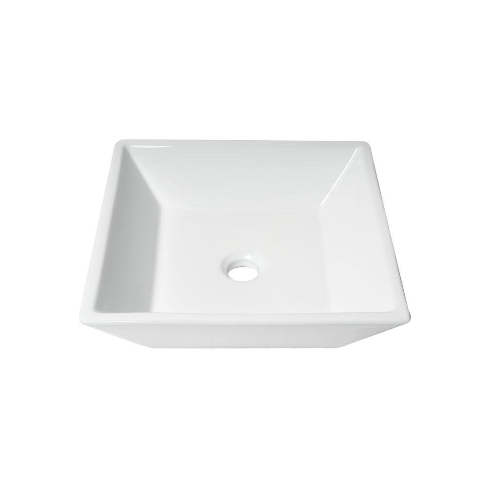 Left. Alfi - White 17" Square Above Mount Ceramic Sink - White.