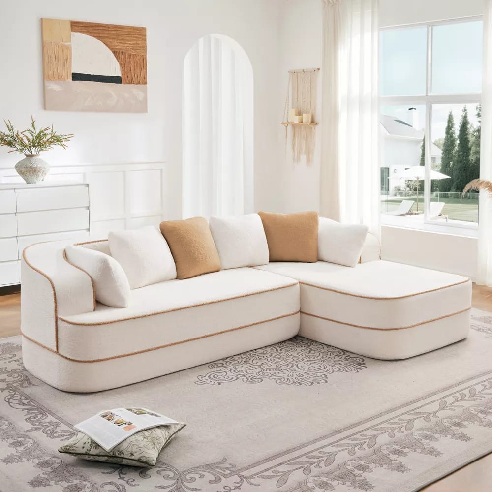 Photos - Sofa TEDDY Aukfa - 106" Fluffy  Fabric Oversized Modular Sectional 3-Seats  with L-Shaped Chaise for Living Room - White AK-HL 