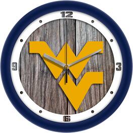 MpDirect - West Virginia Mountaineers 11.5'' Suntime Premium Glass Face Weathered Wood Wall Clock - Multicolor