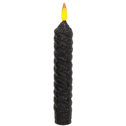 Front. BreeBe - Black Vintage Twist Flicker Flame Timer Taper 6.25" - Black.