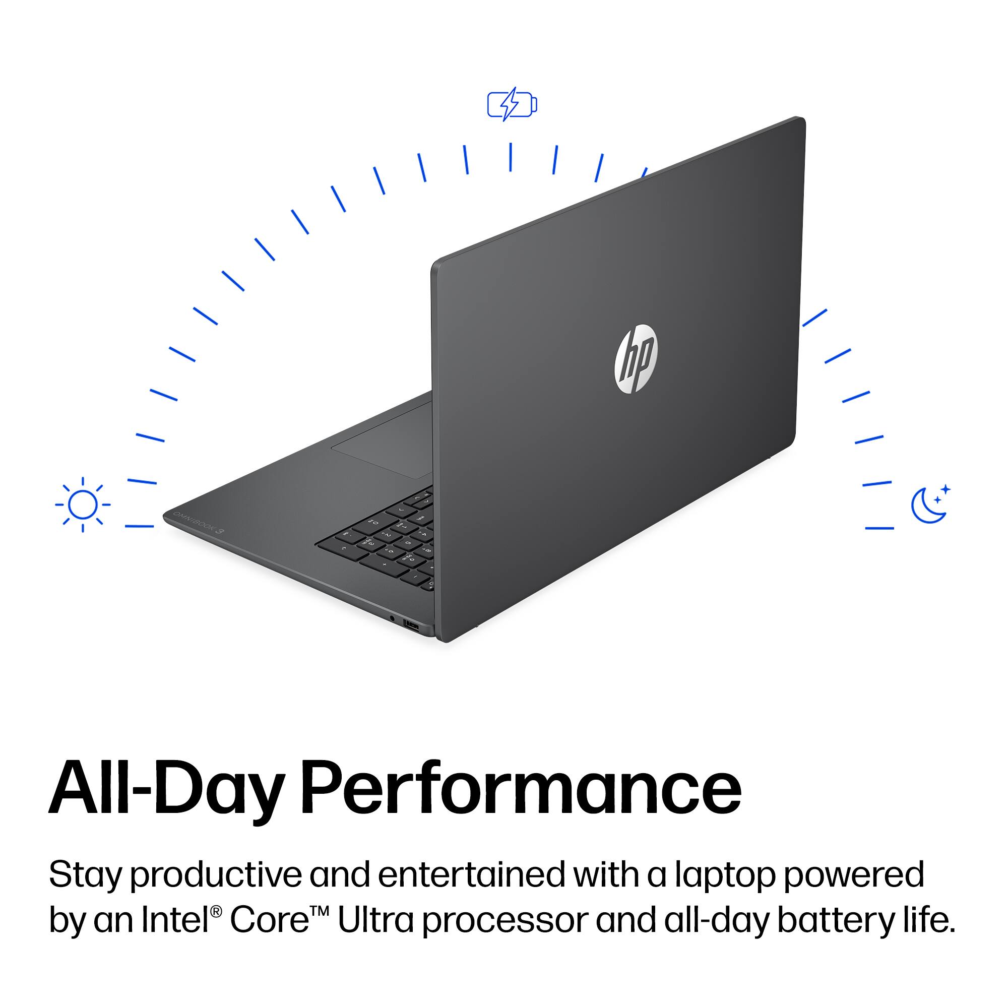 4 hp - L - All-Day Performance

Stay productive and entertained with a laptop powered by an Intel® Core™ Ultra processor and all-day battery life.