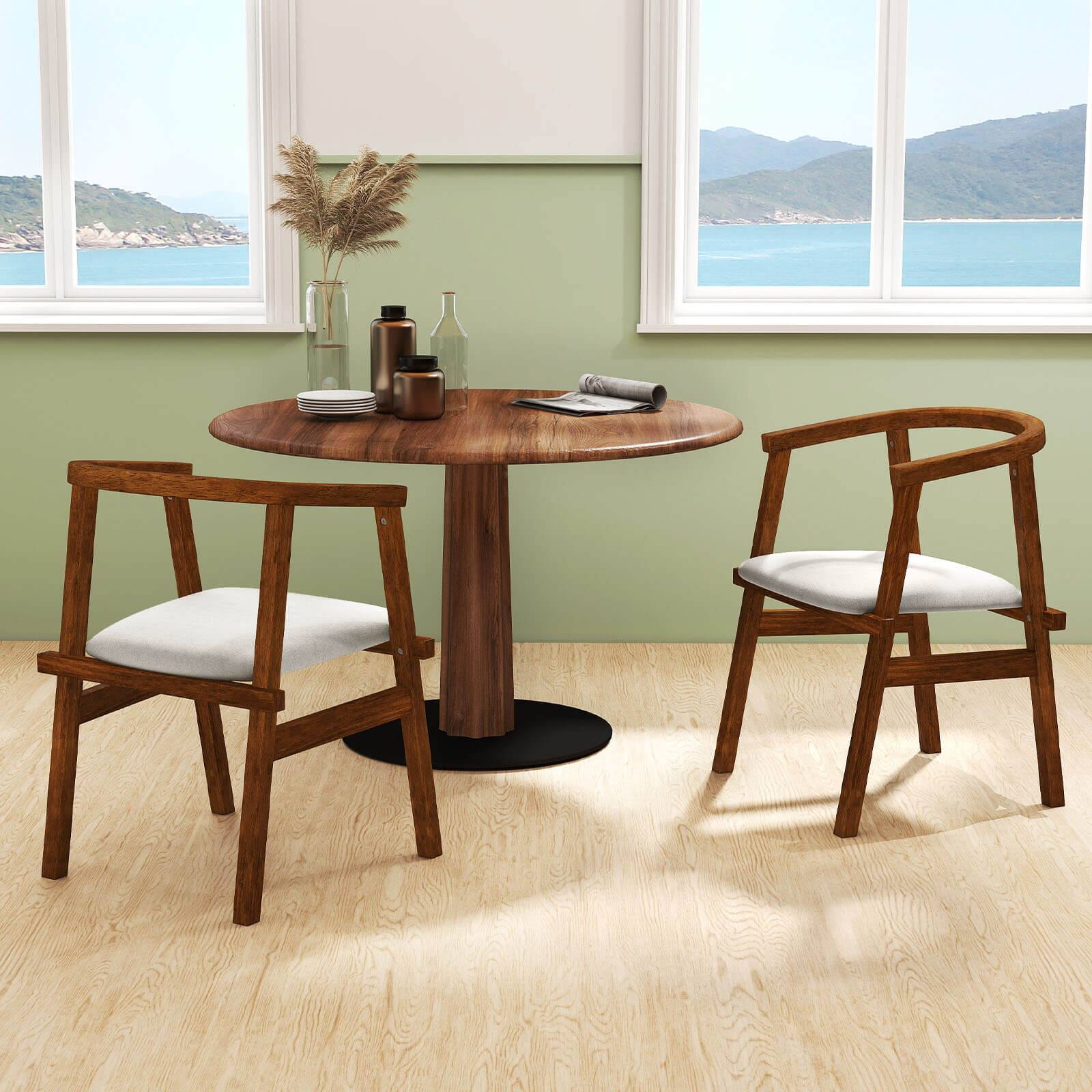 Alt View 1. Costway - Costway Wooden Dining Chairs Set of 2 with Wrap-around Armrest & Padded Seat for Kitchen - Walnut,Beige.