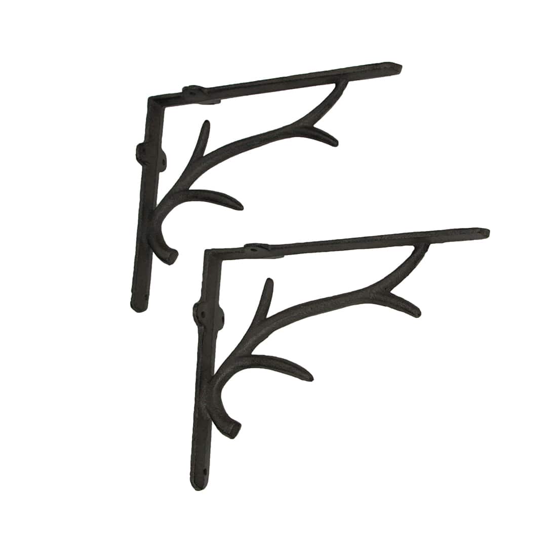 Zeckos - Cast Iron Deer Antler Wall Shelf Brackets Set of 2 - Brown