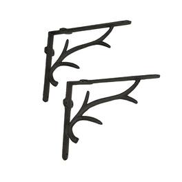 Zeckos - Cast Iron Deer Antler Wall Shelf Brackets Set of 2 - Brown