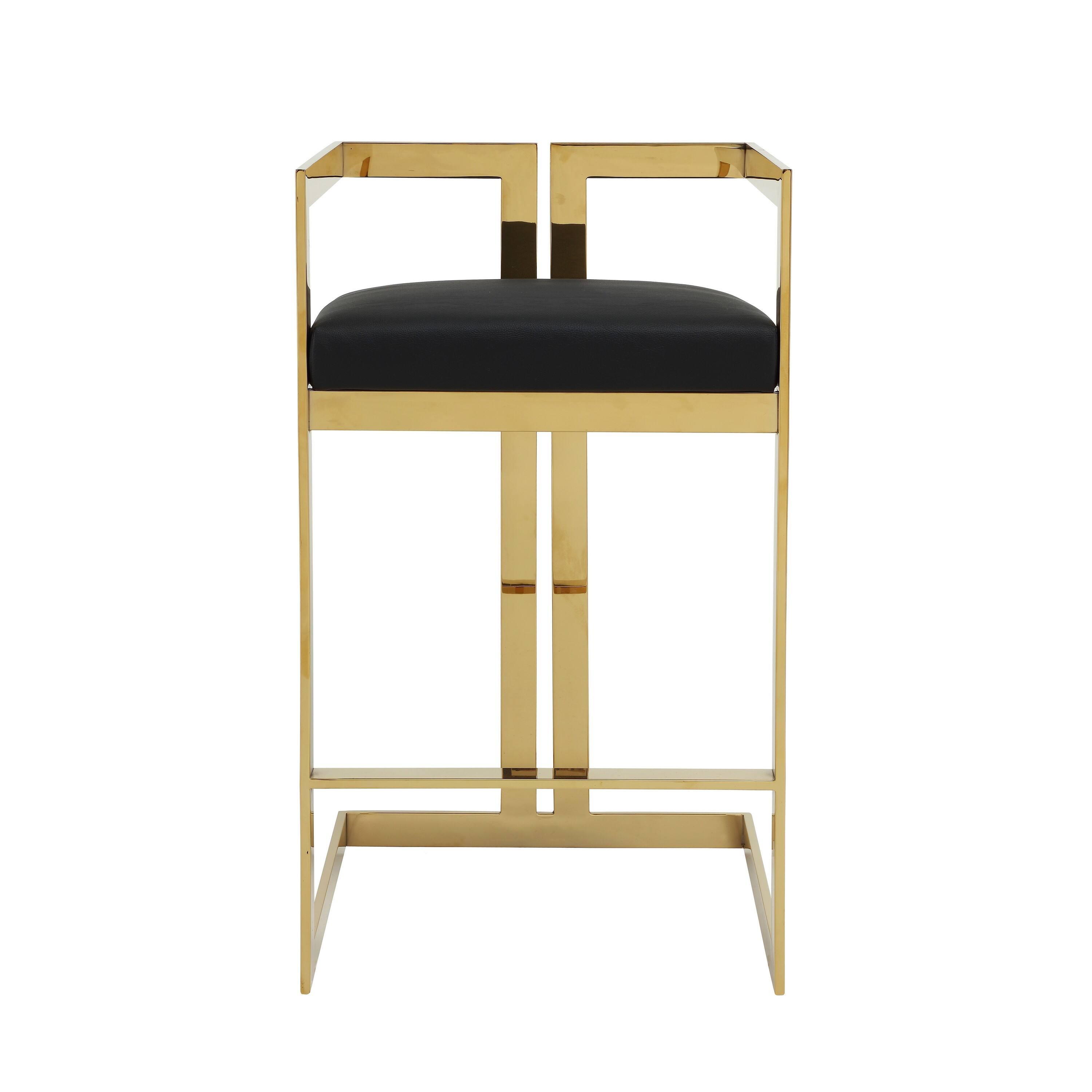 Angle. Manhattan Lane - Suki 30 Inch Barstool Chair, Black Faux Leather Seat, Gold Cantilever Base - Black, Gold.