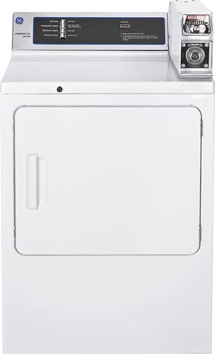 Front Standard. GE - 7.0 Cu. Ft. 3-Cycle Super Capacity Coin-Operated Gas Dryer - White.