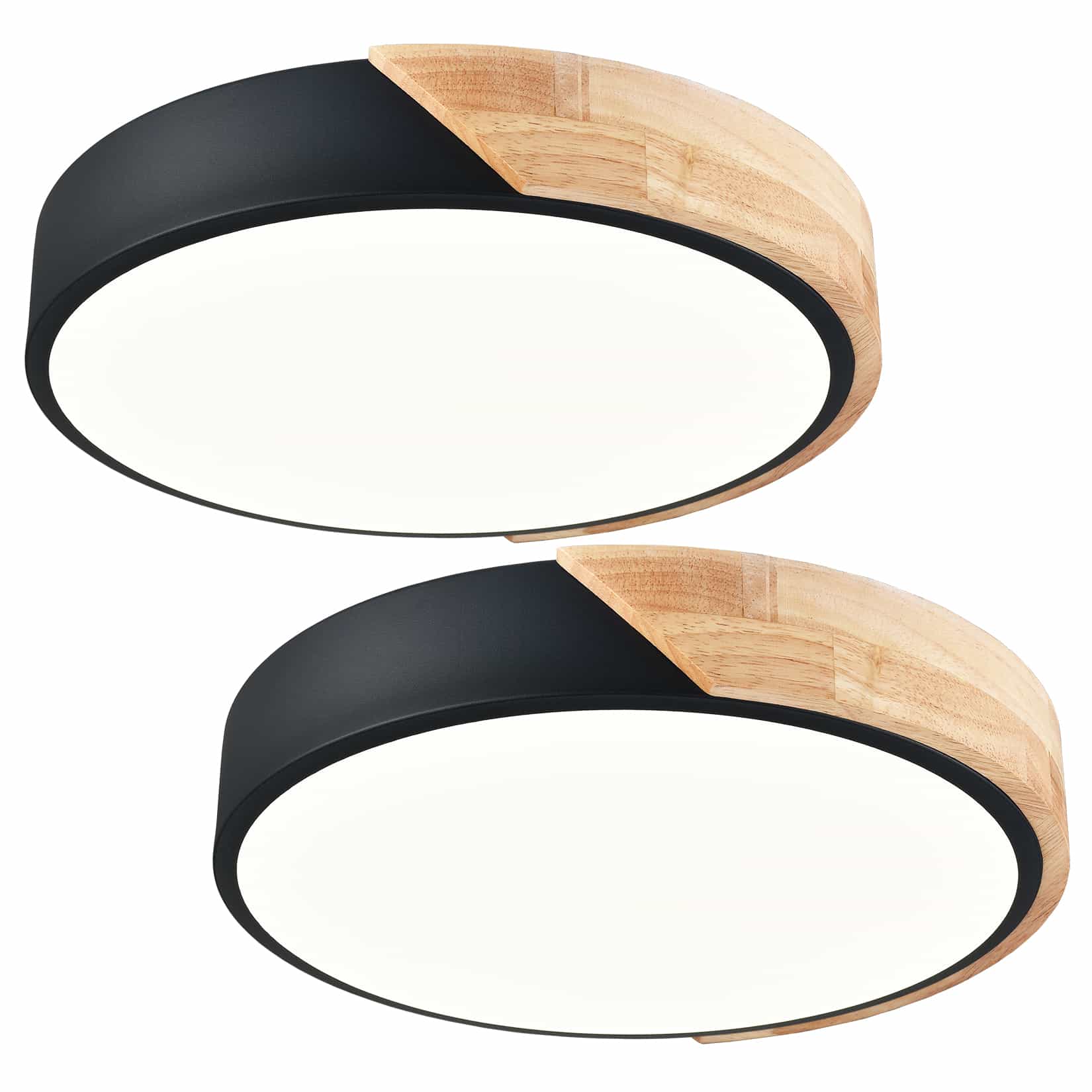 Front. MOOSE - Modern Black and Wood LED Flush Mount Ceiling Light - Black.