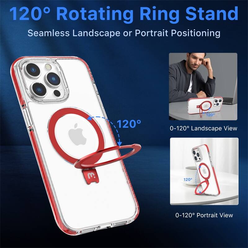 120° Rotating Ring Stand, Seamless Landscape or Portrait Positioning, 0-120° Landscape View, 0-120° Portrait View