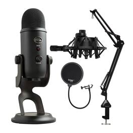 Blue Microphones - Blue Yeti Microphone (Blackout) with Boom Arm Stand, Pop Filter and Shock Mount